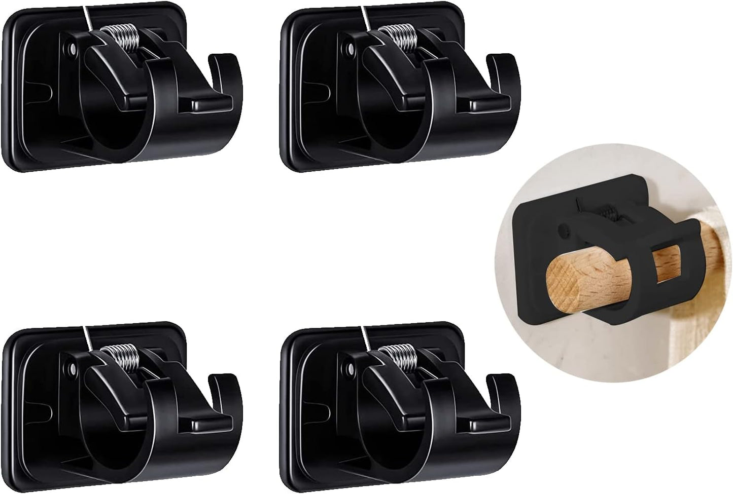 Self-Adhesive Black Curtain Rod Brackets - No Drilling Required!