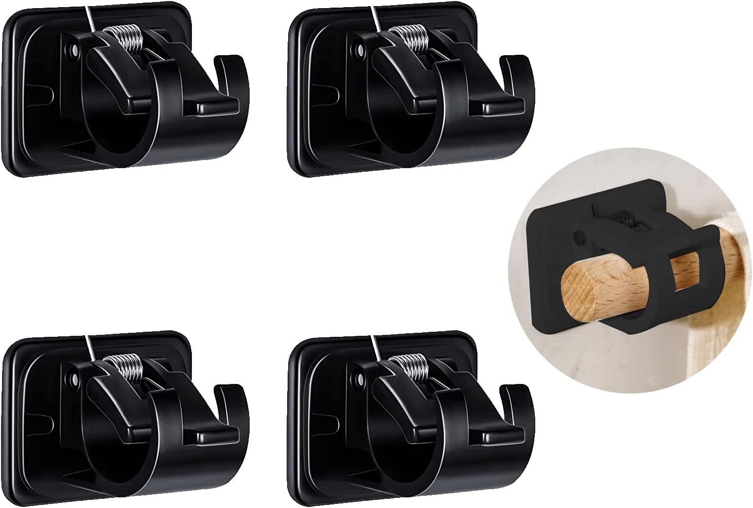 Self-Adhesive Black Curtain Rod Brackets - No Drilling Required!