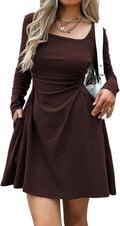Women's Cotton Square Neck Long Sleeve Mini Dress - Slim Fit