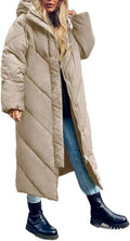 Womens Long Puffer Coat Hooded Parka - Warm Maxi-Length Winter Coat