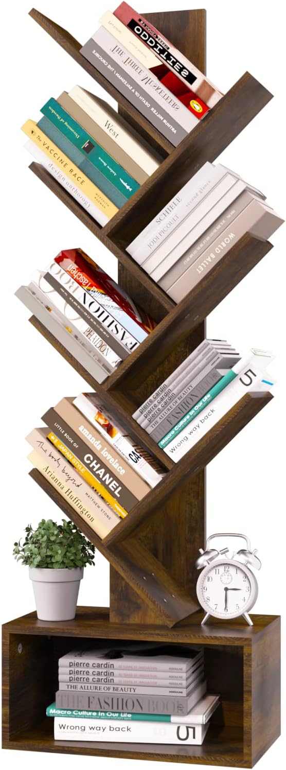 6-Shelf Tree Bookshelf - Retro Wood Storage