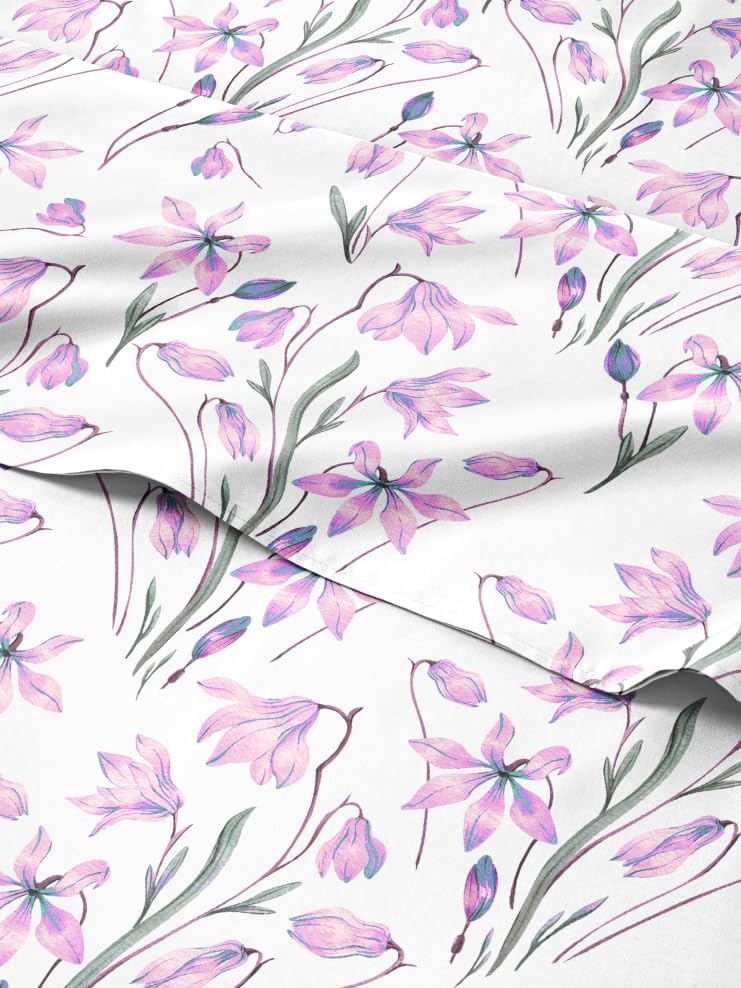 Floral Sheets King Set - Pink Floral Bed Sheet Set for Comfort