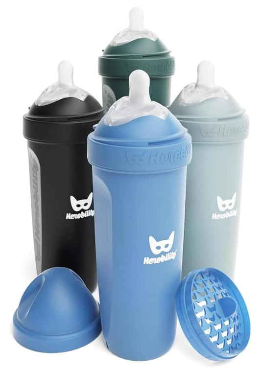 Herobility 12oz Anti-Colic Baby Bottles 4-Pack - Colic Relief in Style!