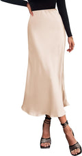 Fashionable High Waist Satin Midi Skirt for Women's Style