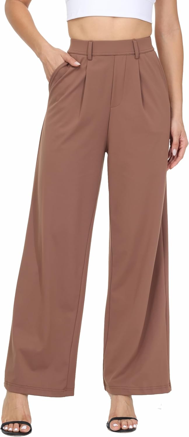 Womens Dress Pants Work Wide Leg Trousers for Office and Yoga