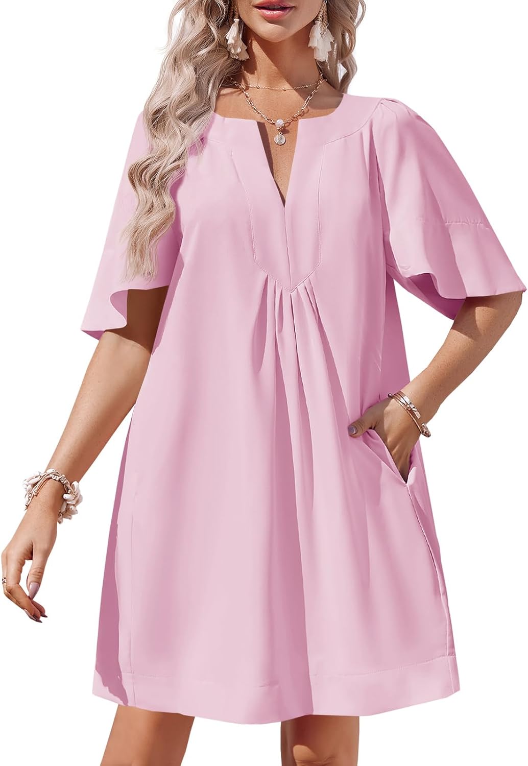 Wenrine Womens Flutter Short Sleeve Mini Dress for Summer Fun
