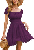 Short Puff Sleeve A-Line Sundress - Flattering Tie Back Mini Dress