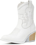 Cowgirl Ankle Booties for Women Wide Mid Calf Pointed Toe Boots