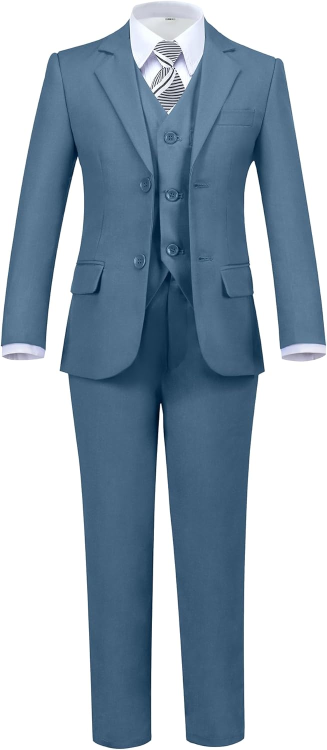 Boys' 5 Piece Formal Suit Set with Jacket, Vest, Pants, Shirt, Tie
