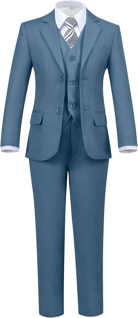 Boys' 5 Piece Formal Suit Set with Jacket, Vest, Pants, Shirt, Tie