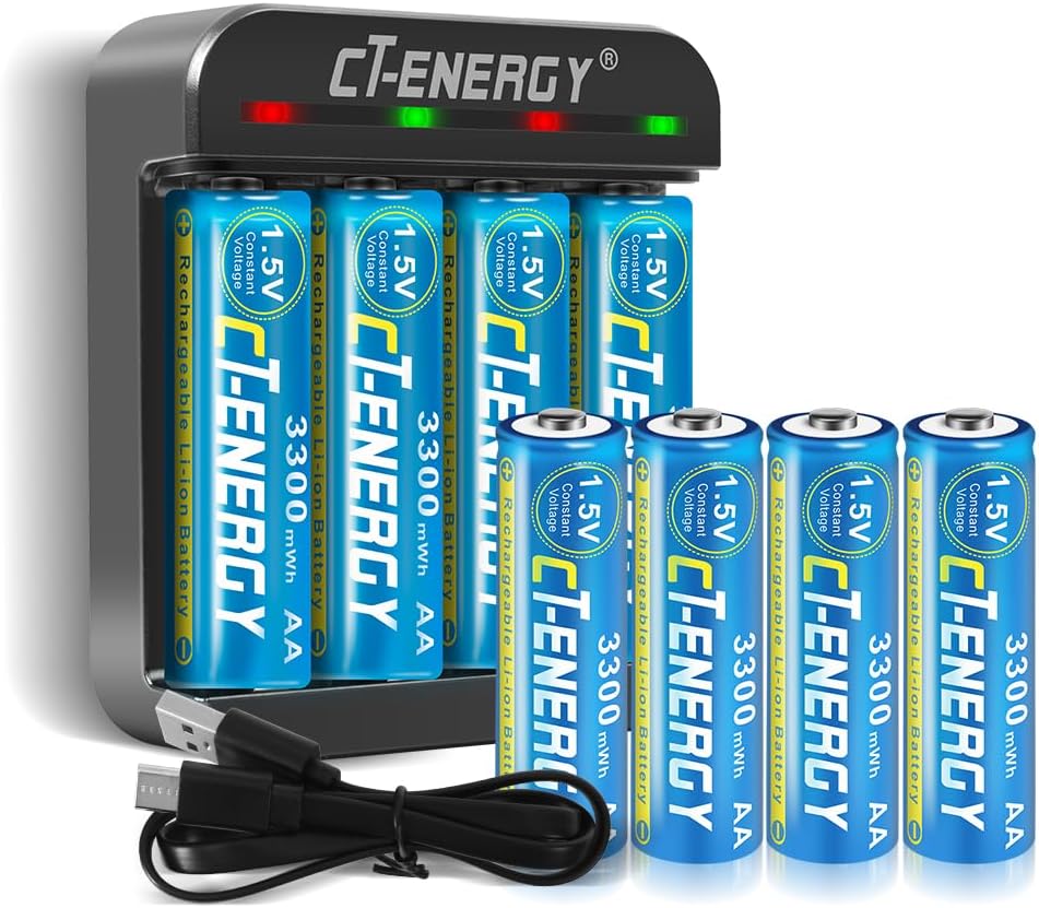 CT-ENERGY Rechargeable AA Batteries 8 Pack - Power Your Devices Longer!
