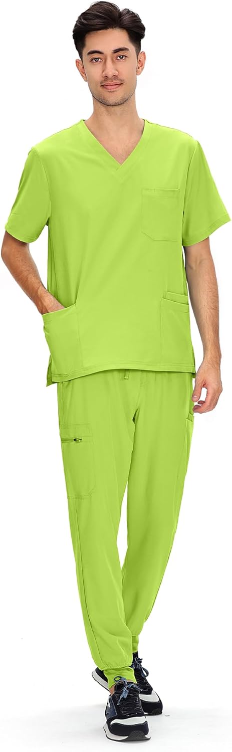 COZYFIT Scrubs for Men - 11 Pockets V-Neck Top & Jogger Pants