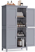 Bathroom Floor Storage Cabinet - Freestanding 4-Door Mystic Gray