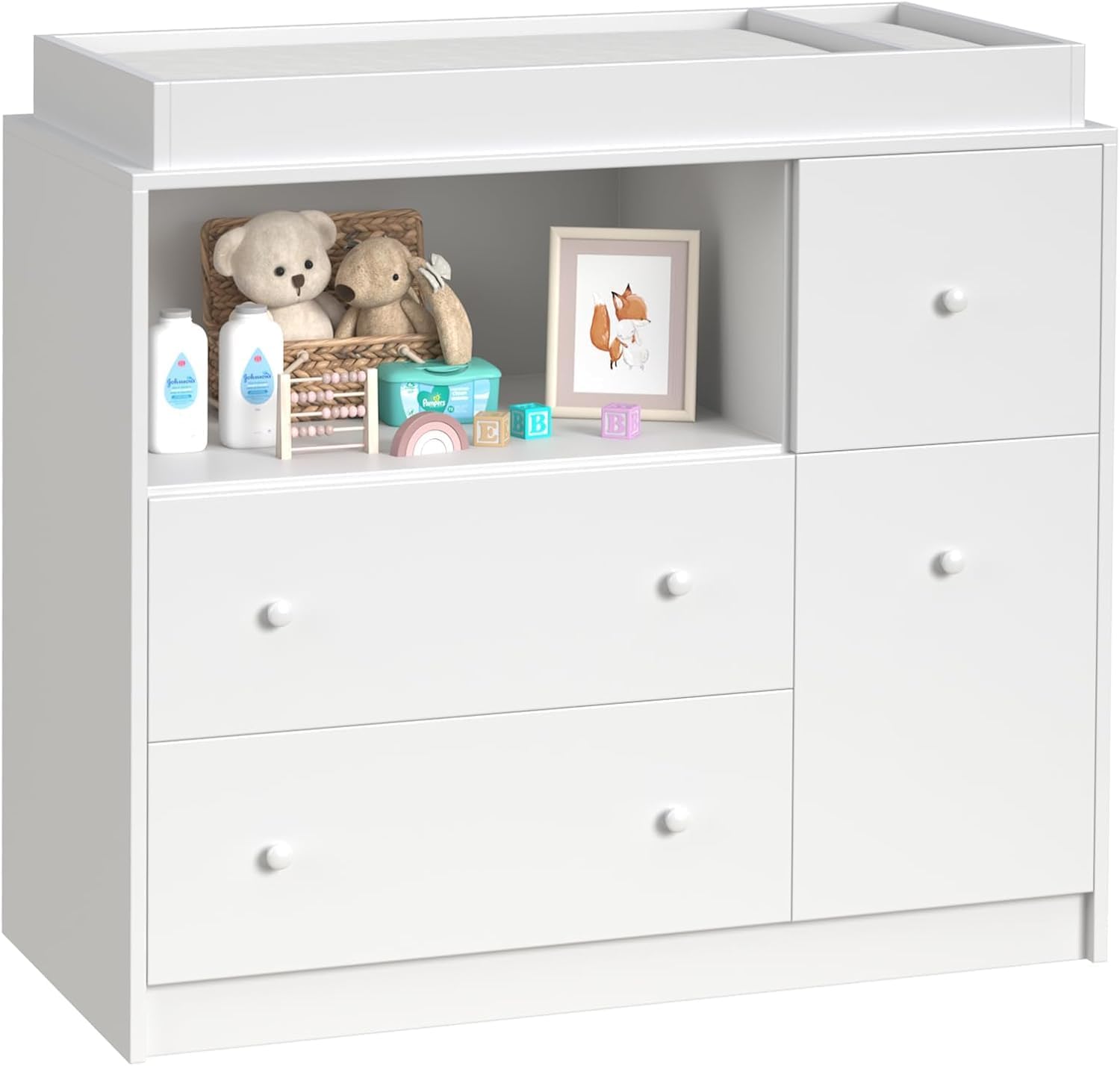 Baby Changing Dresser with Large Tabletop and Ample Storage