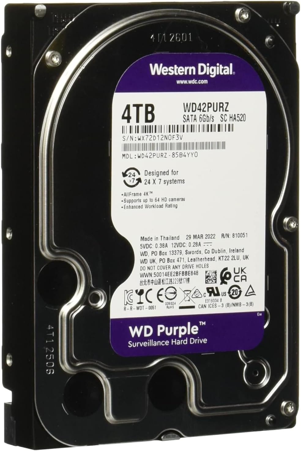 4TB WD Purple Surveillance Internal Hard Drive for Security Systems