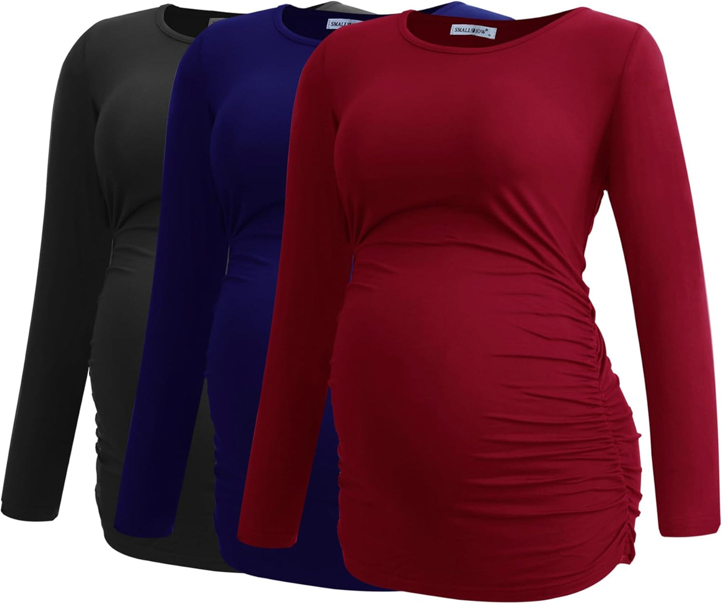 Smallshow Women's Maternity Shirts Long Sleeve 3-Pack for Moms