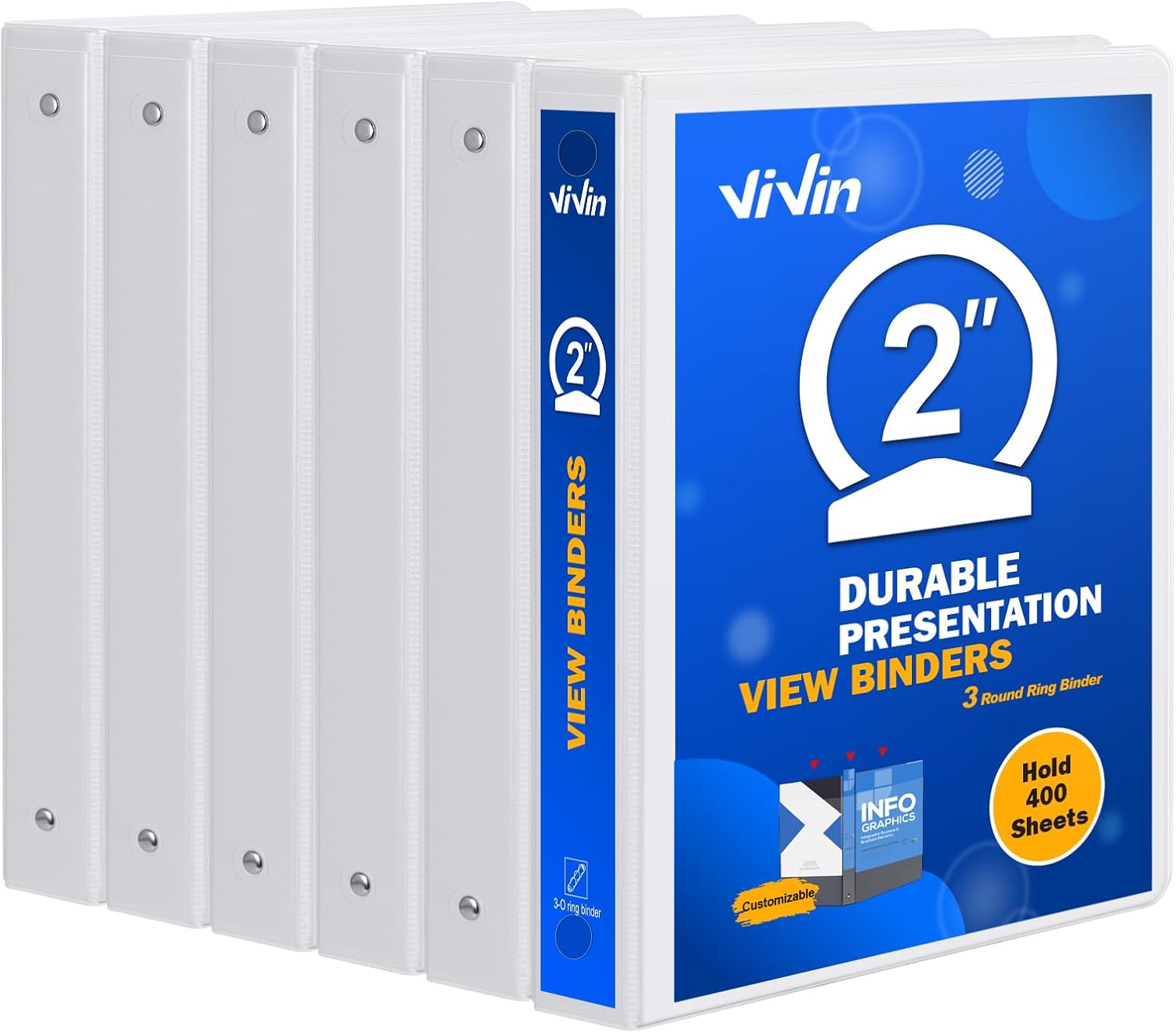 3 Ring Binder 2 Inch with Clear View Cover for Organizing