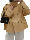 Tankaneo Womens Short Trench Coat Oversized Cropped Jacket - Fall