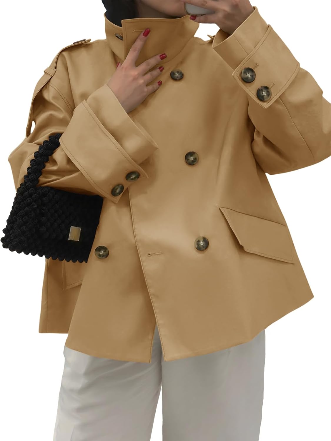 Oversized Double Breasted Short Trench Coat for Women