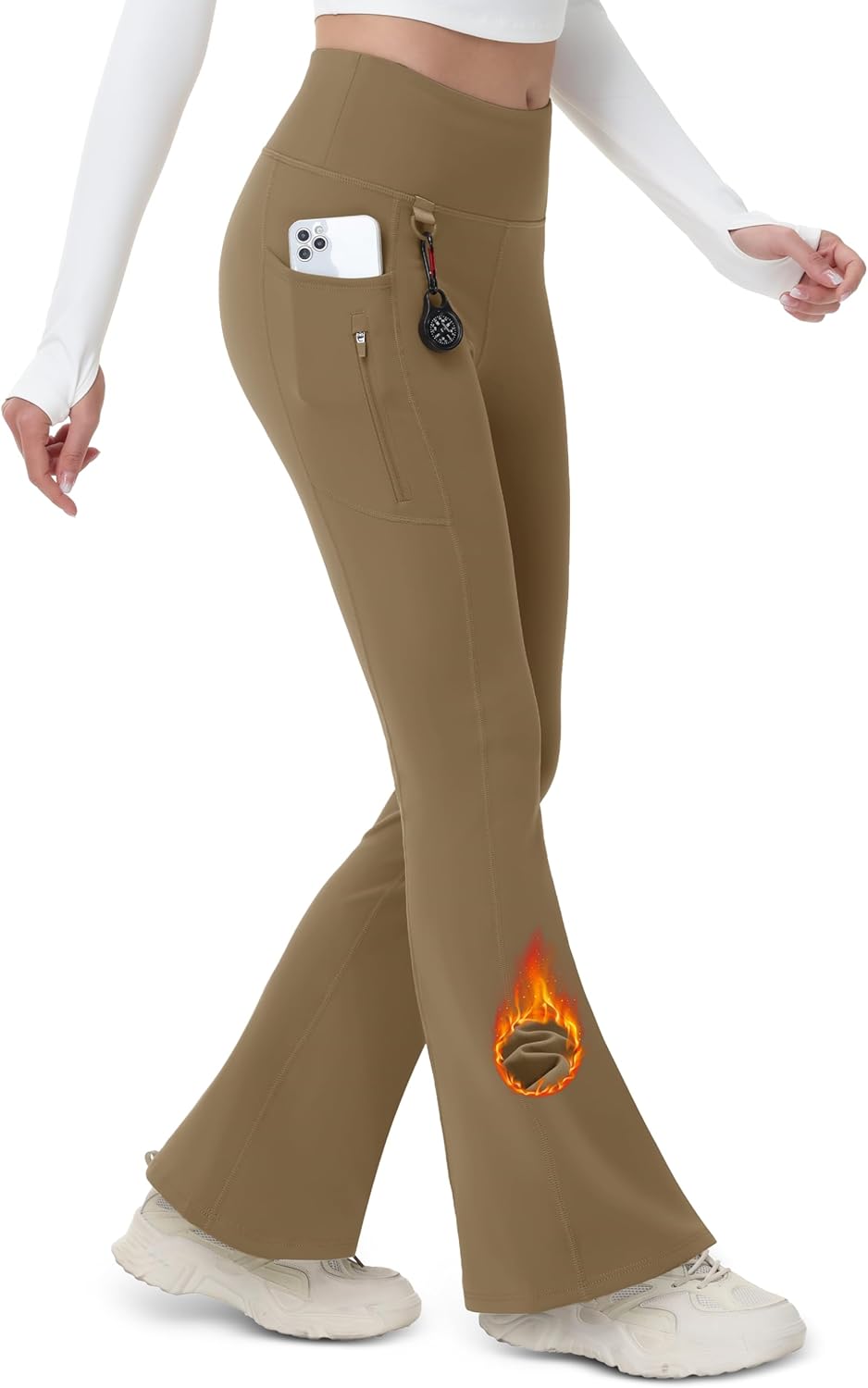 MAGCOMSEN Women's Fleece Lined Flare Leggings for Winter Wear
