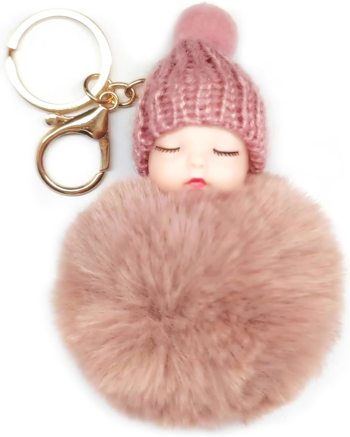 Fluffy Pom Pom Keychain - Adorable Baby Girl Doll Charm