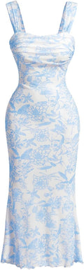 GORGLITTER Women's Bodycon Midi Dress with Floral Ruched Design