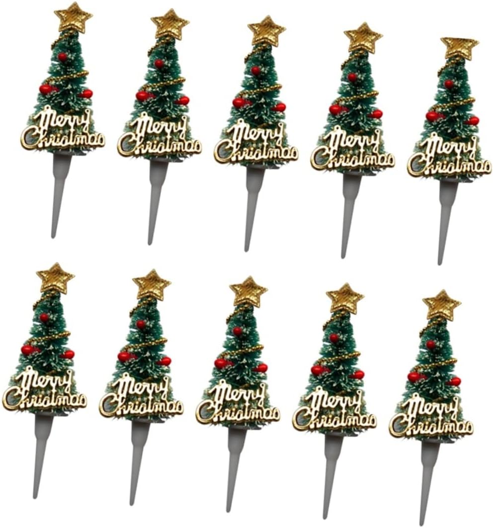 10Pcs Xmas Tree Cake Toppers by KICHOUSE