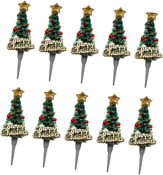 10Pcs Xmas Tree Cake Toppers by KICHOUSE