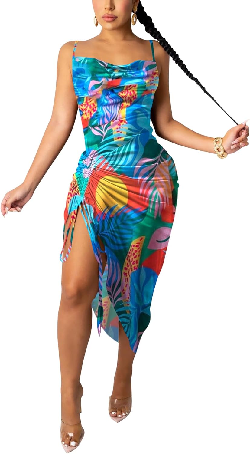 Women's Spaghetti Strap Satin Dress for Evening Parties