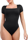 Popilush Bodysuit Tops for Women Square Neck Thong Bodysuit - Tummy