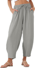 Women's High Waisted Baggy Pants Casual Ankle Length Trouser Slacks