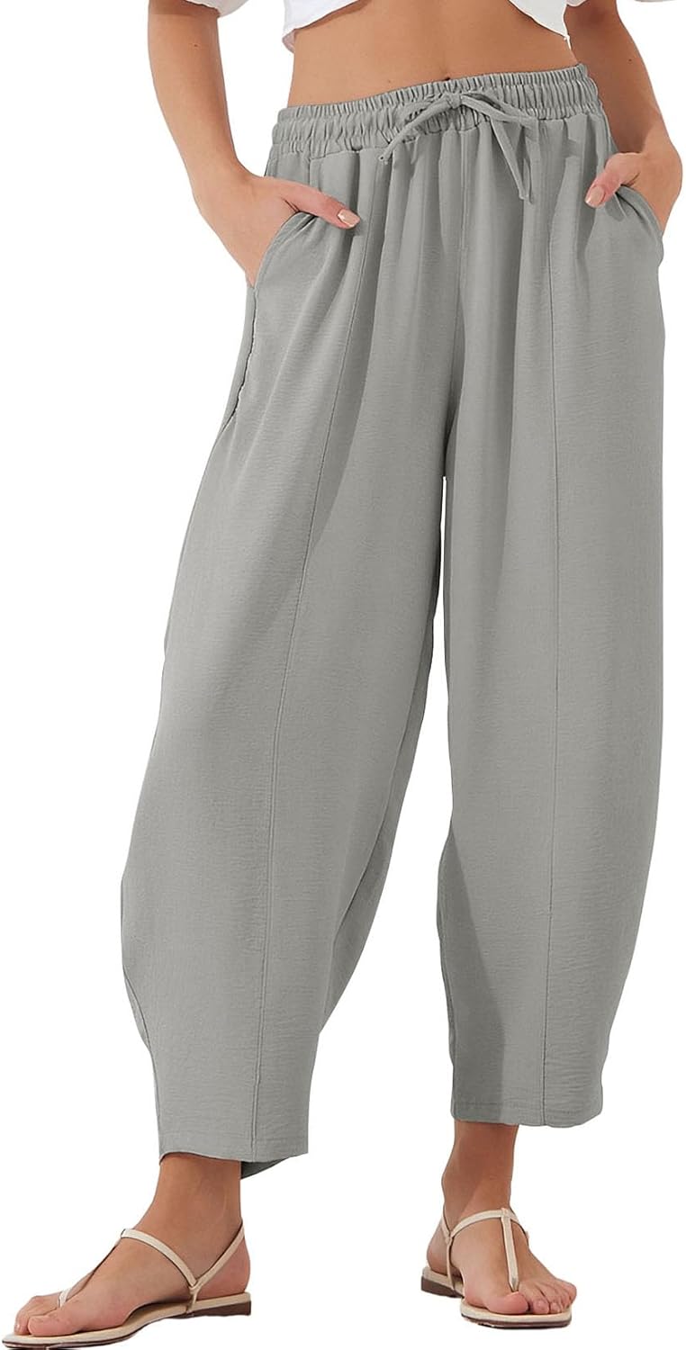 EVALESS Women's Summer High Waisted Baggy Pants for Comfort