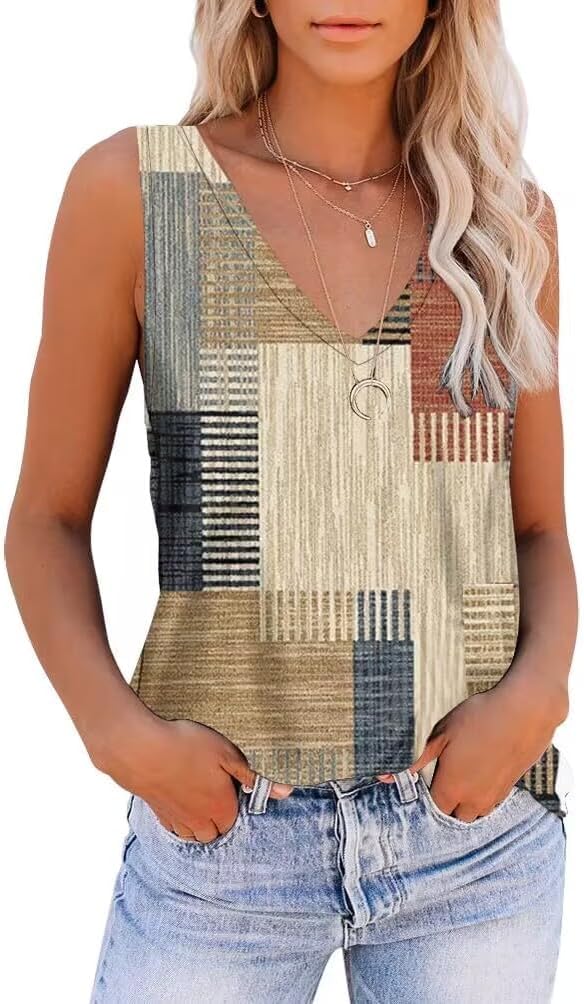 ETCYY Printed V-Neck Tank Top - Trendy 2025 Style