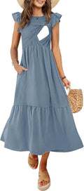 Women's Nursing Dress Flutter Short Sleeve Smocked Midi (Style YCK1)