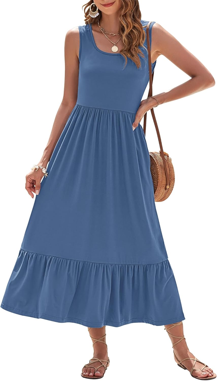 AUSELILY Womens Summer Dresses 2025 Casual Maxi Dress with Pockets