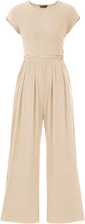 Summer Jumpsuits for Women Ribbed Cap Sleeve Wide Leg - Flattering 4-6