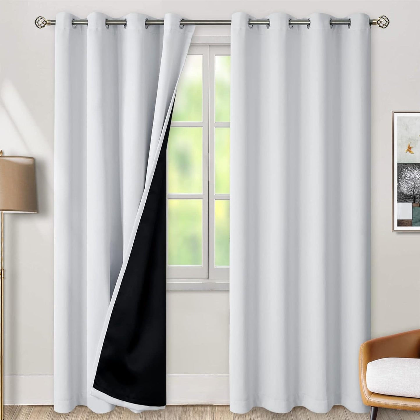 BGment Greyish White 100% Blackout Curtains for Total Darkness