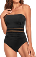 Women One Piece Tummy Control Strapless Bandeau Swimsuit - Black