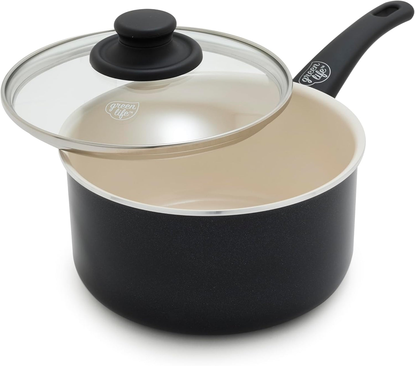 GreenLife 2.5QT Nonstick Saucepan with Glass Lid for Healthy Cooking