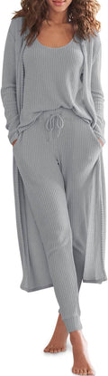 Womens Waffle Knit 3 Piece Lounge Set - Cozy All-Season