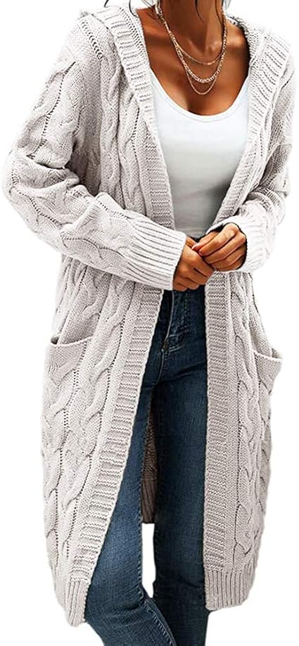 Women Hooded Open Front Cardigan Cable Knit Sweaters for Style