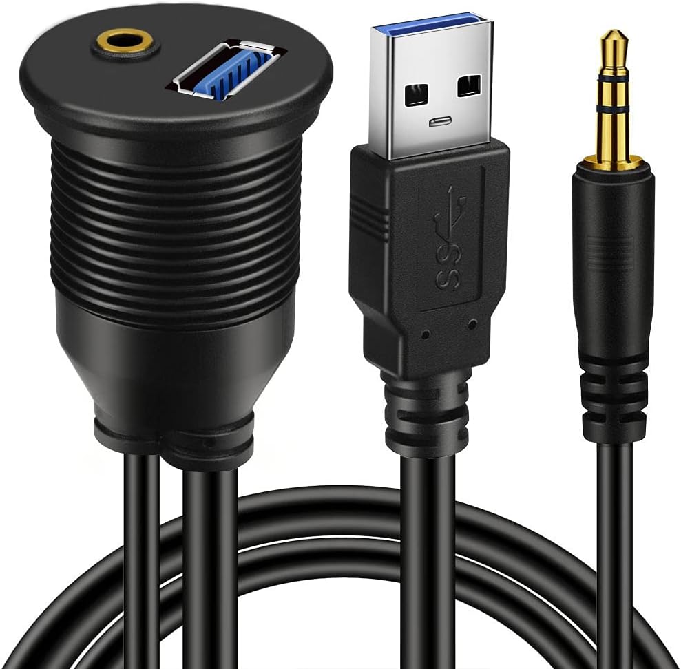BATIGE Car Mount Waterproof USB 3.0 & 3.5mm Cable
