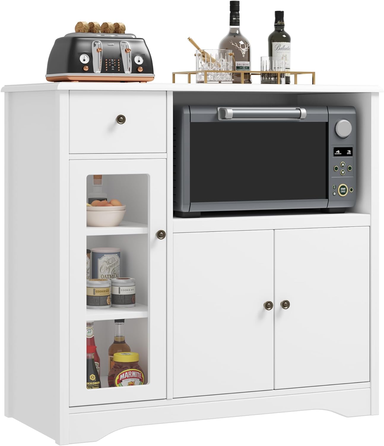 HORSTORS White Microwave Stand, Adjustable Shelves