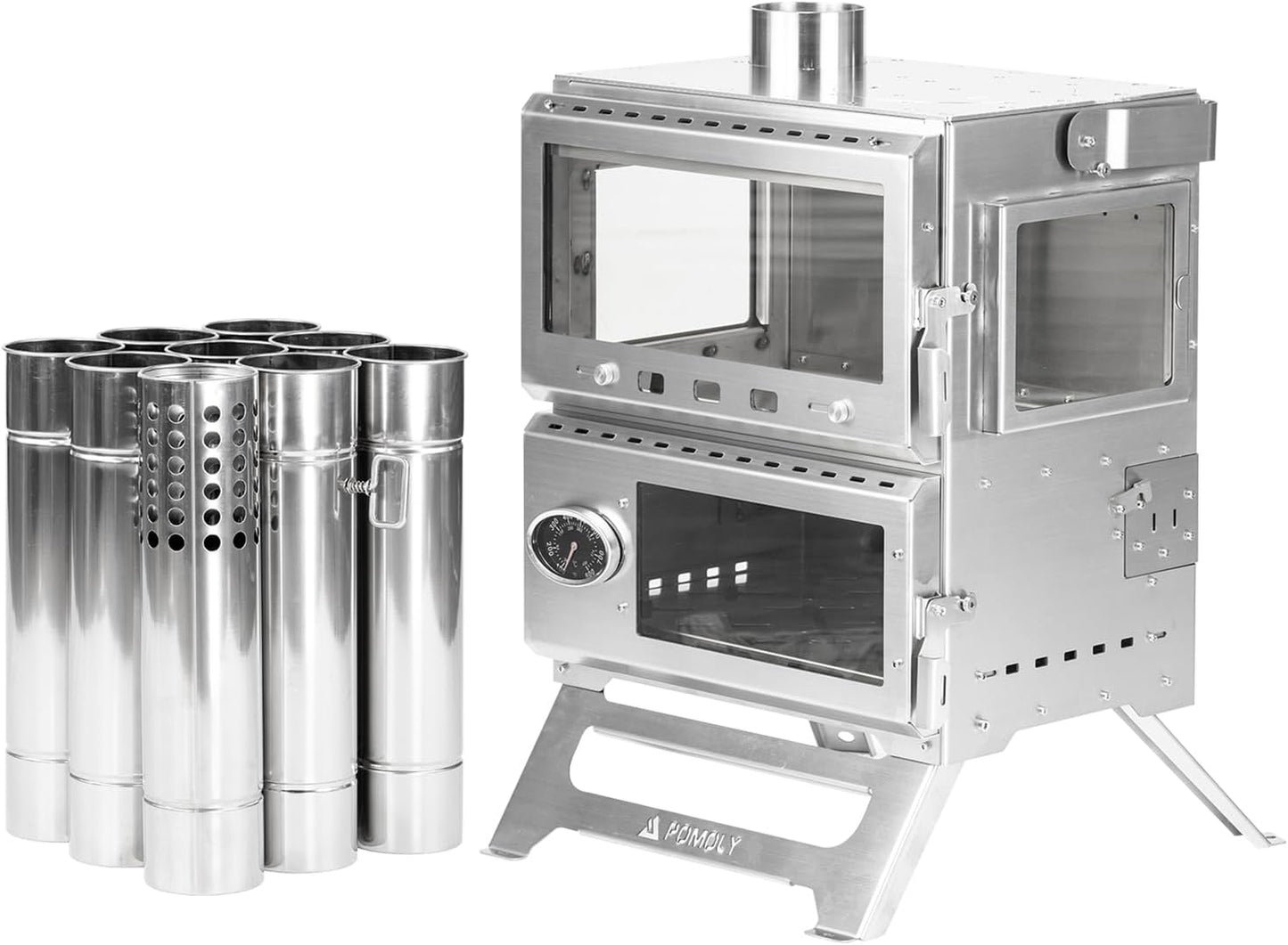 POMOLY Stainless Steel Camping Wood Stove with Oven