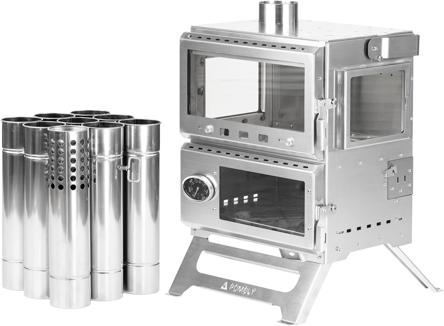 POMOLY Stainless Steel Camping Wood Stove with Oven