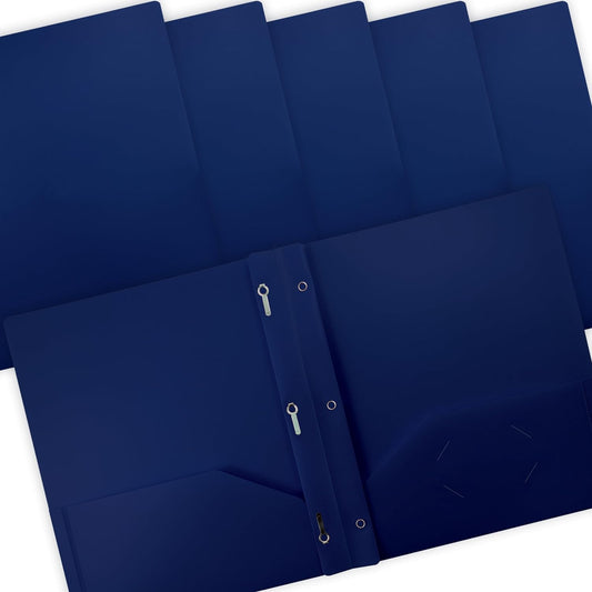 24 Pack Blue Poly Folders with 3 Prongs
