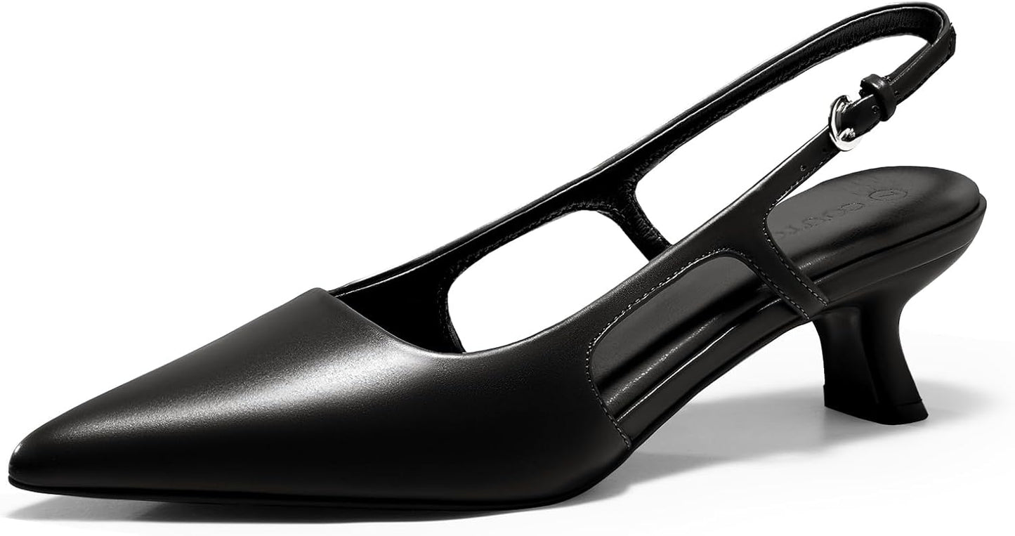 Coutgo Womens Slingback Kitten Heels Closed Pointed Toe Pumps