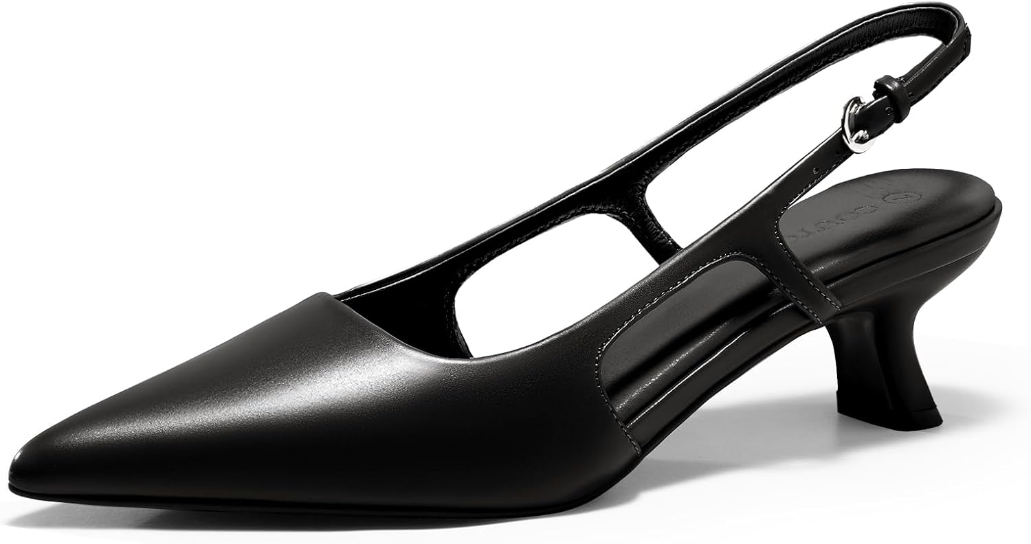 Coutgo Womens Slingback Kitten Heels Closed Pointed Toe Pumps