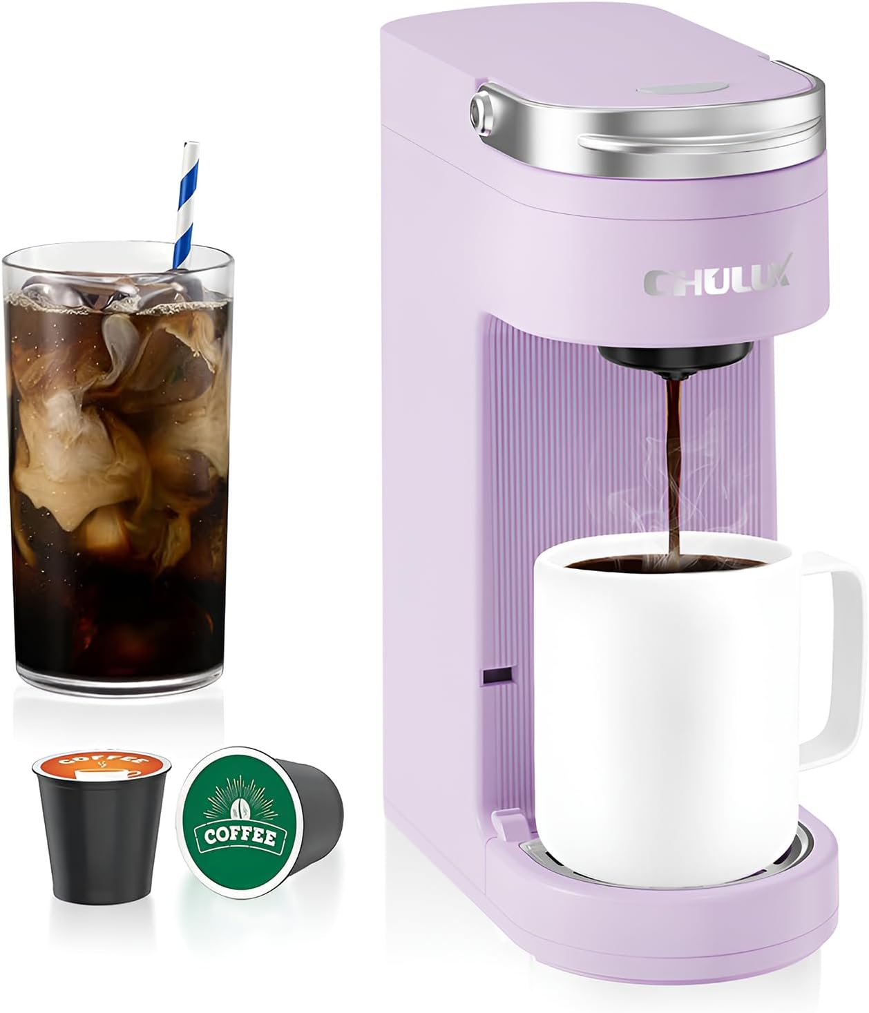 CHULUX Slim Single Serve Coffee Maker for K Pods in Lavender