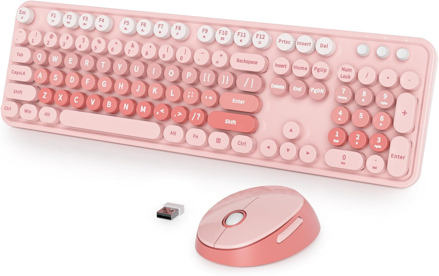 Pink Retro Typewriter Keyboard and Mouse Wireless Combo
